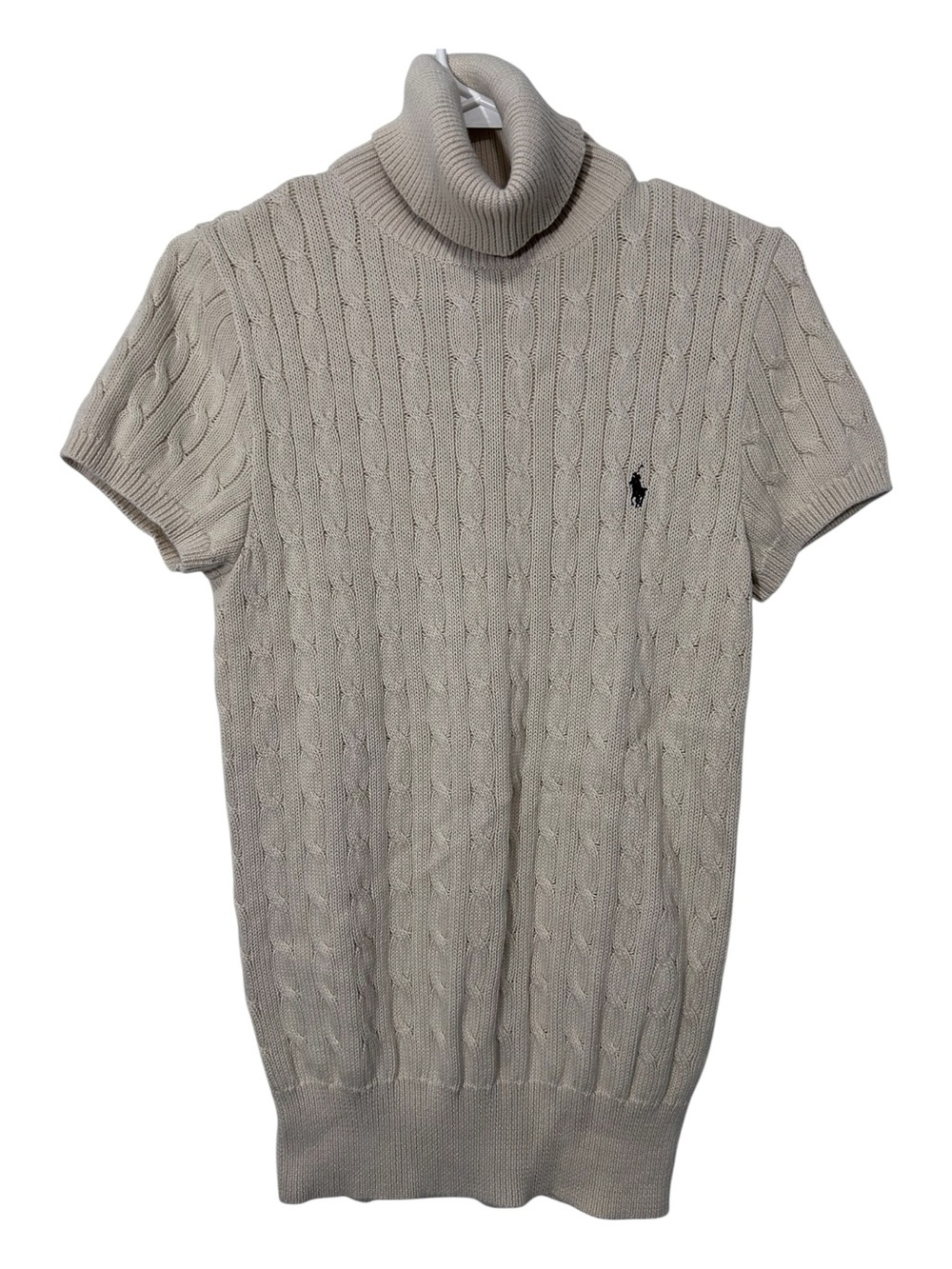 Ralph Lauren Cream Cable Knit Short-Sleeve Turtleneck Sweater